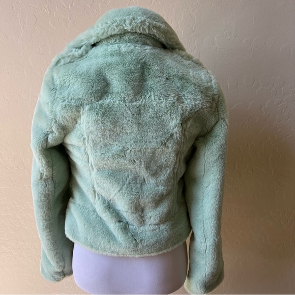 BCBGMAXAZRIA $338 “Violet” Faux Fur Moto Jacket In Pistachio Size XS - Picture 13 of 17